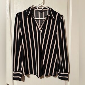 Adrianna Papell Black and Cream Striped Shirt